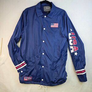 Brooklyn Cloth M USA Coach Jacket Medium Snap Button Lightweight Red Blue